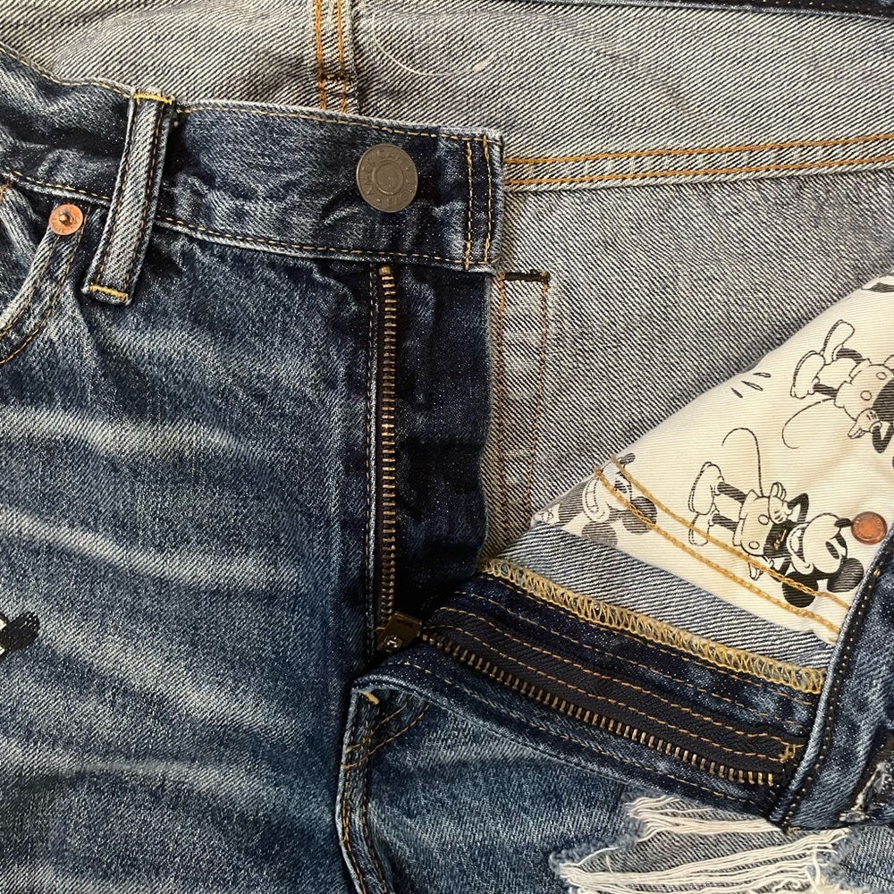 AE DISNEY MICKEY MOUSE Distress Slim Jeans DONALD DUCK GOOFY PLUTO Unisex 32X34 - Picture 13 of 16